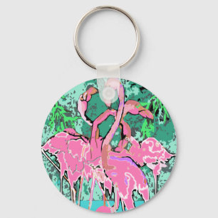 Llavero Keychain de pájaros rosados retro Flamingo Aves Fl