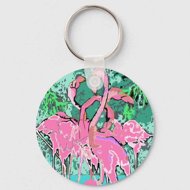 Llavero Keychain de pájaros rosados retro Flamingo Aves Fl (Anverso)