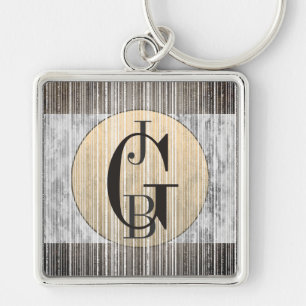 Llavero Keychain de patrón Gold, Gray Marble & Stripe