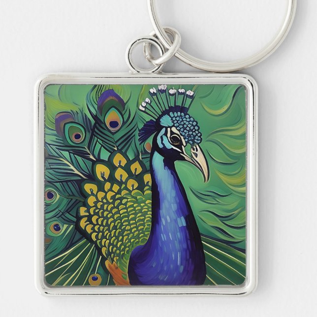 Llavero Keychain de pavo real Art Deco (Frente)