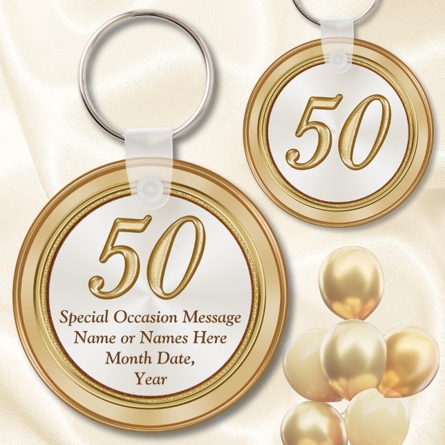 Llavero Keychain de regalos de la Reunión Personalizados (Golden anniversary party favors. 50 year anniversary party favors. 50 year class reunion souvenirs.)