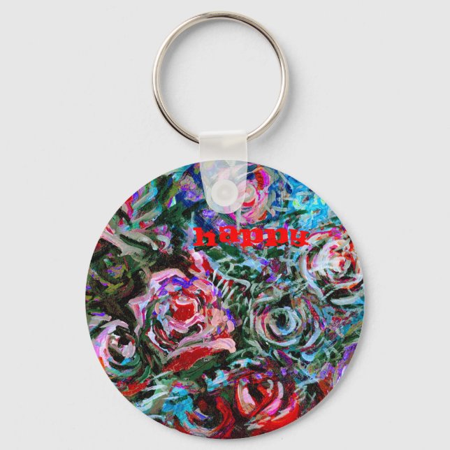 Llavero Keychain de Rosas abstractos felices (Anverso)
