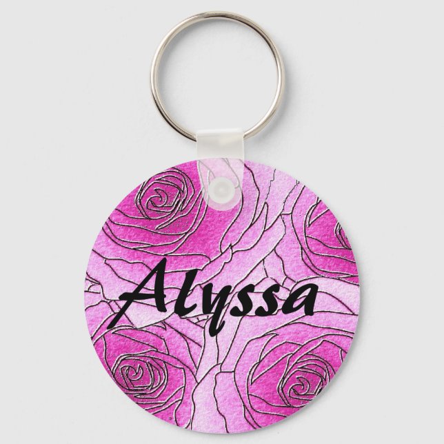 Llavero Keychain de rosas rosas rosas rosadas Bonito perso (Anverso)