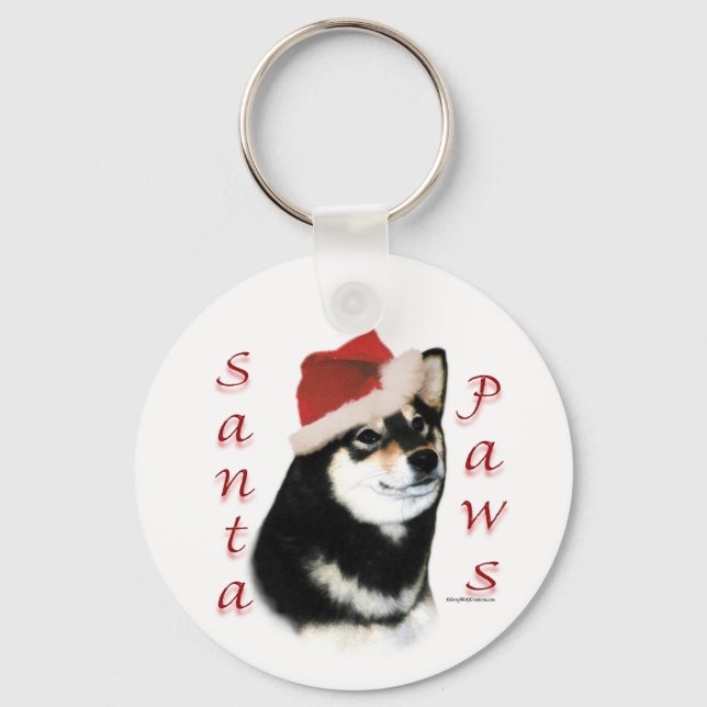 Llavero Keychain de Shiba Negra Inu Santa Paws (Anverso)