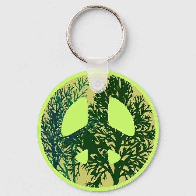 Llavero Keychain de signo de paz de los árboles verdes (Anverso)