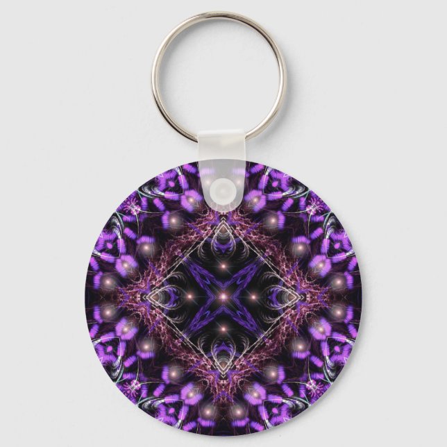 Llavero Keychain de tapiz fractal de luz púrpura (Anverso)