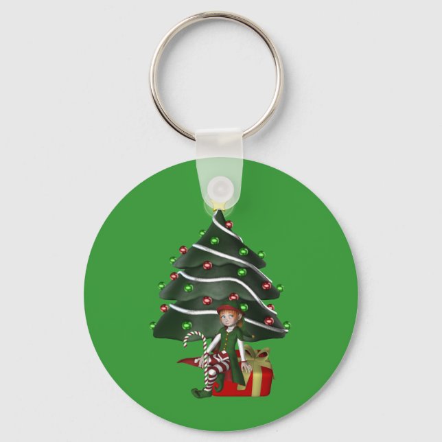 Llavero Keychain de vacaciones de árbol de Navidad Elf chi (Anverso)