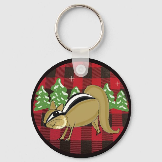 Llavero Keychain de vacaciones de Buffalo Plaid Woodland C (Anverso)