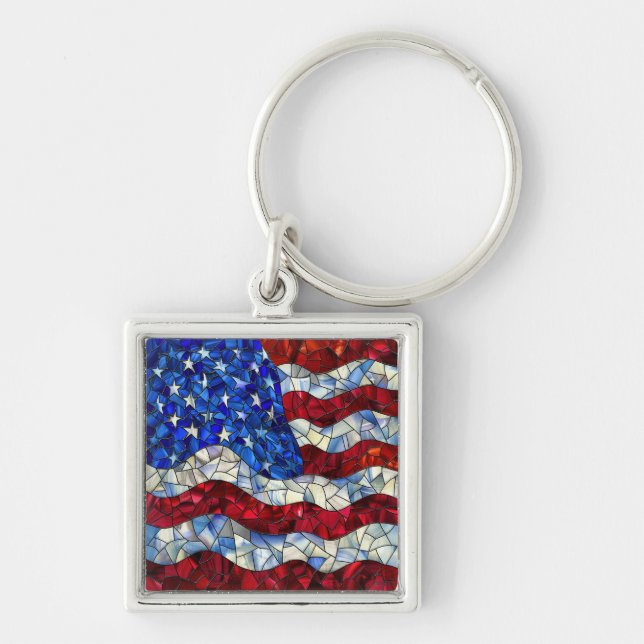 Llavero Keychain de vidrio manchado de la bandera estadoun (Frente)
