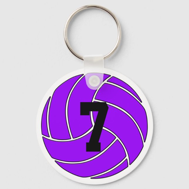 Llavero Keychain de voleibol púrpura personalizado (Anillo (Anverso)