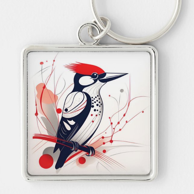 Llavero Keychain de Woodpecker Art Deco (Frente)