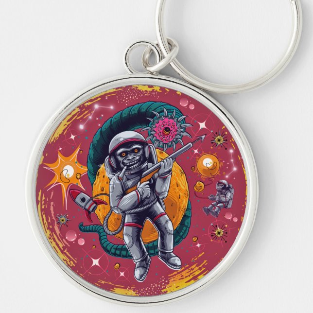 Llavero Keychain del astronauta de los monos - Fuera de es (Frente)
