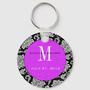 Llavero Keychain del Boda del monograma púrpura de Damask