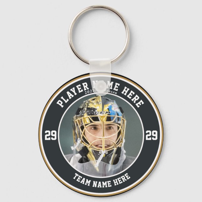 Llavero Keychain del botón de los equipos de hockey sobre  (Anverso)