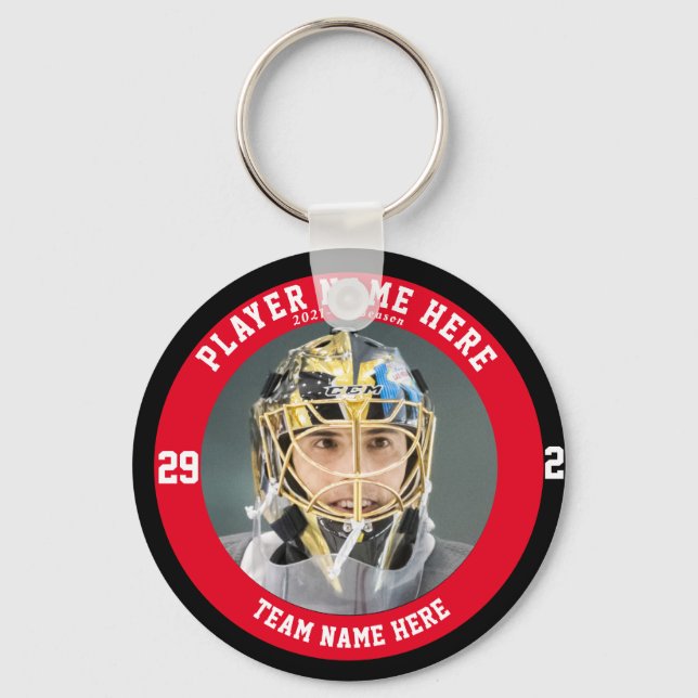 Llavero Keychain del botón de los equipos de hockey sobre  (Anverso)