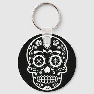 Llavero Keychain del botón del cráneo del azúcar negro y b
