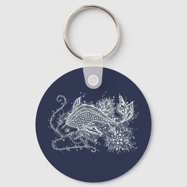 Llavero Keychain del botón del tatuaje de Koi (Anverso)