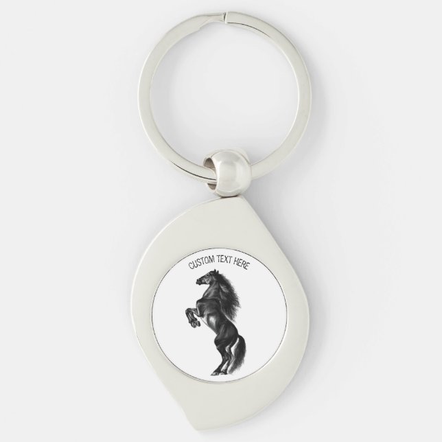 Llavero Keychain del caballo negro personalizado con texto (Anverso)