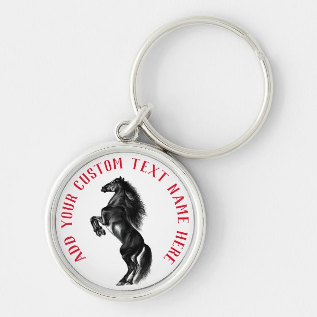 Llavero Keychain del caballo negro personalizado con texto (Frente)