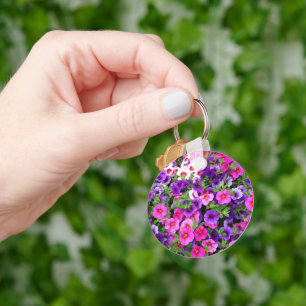 Llavero Keychain del círculo Metalizado de Petunias, 5,08