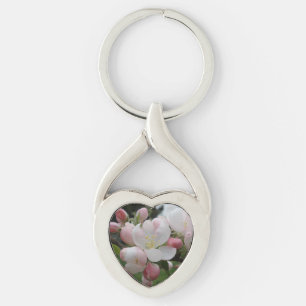 Llavero Keychain del corazón de flores rosadas/blancas