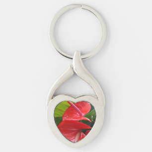 Llavero Keychain del corazón de las flores rojas