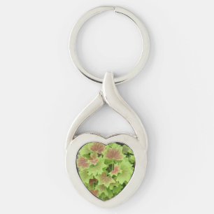 Llavero Keychain del corazón de las hojas verdes/rojas
