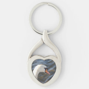 Llavero Keychain del corazón del cisne blanco