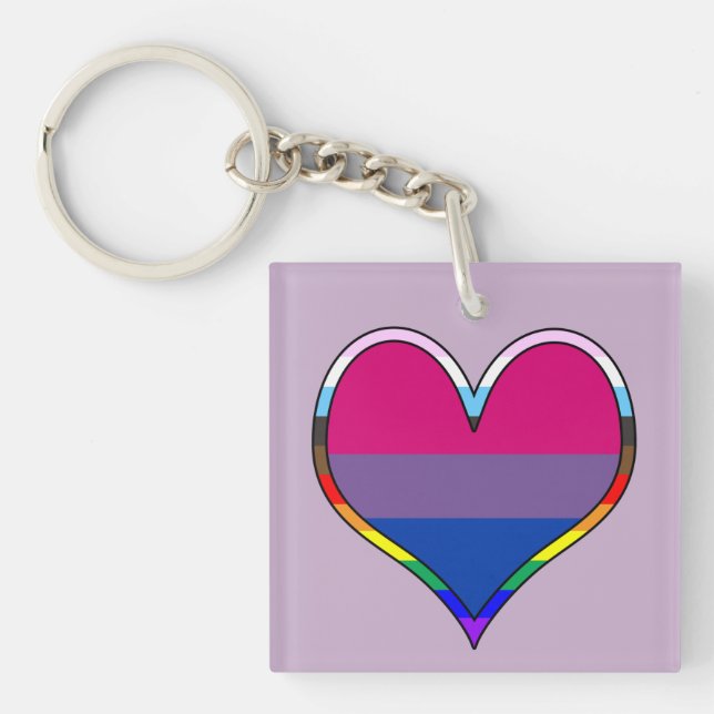 Llavero Keychain del corazón del Orgullo de Bi (Frente)