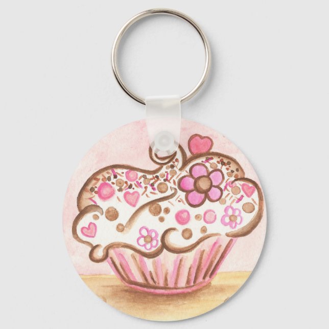 Llavero Keychain del corazón del pastel rosa (Anverso)