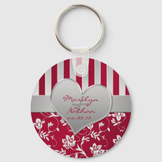 Llavero Keychain del corazón floral rojo y plateado