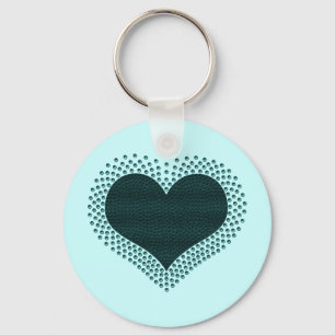 Llavero Keychain del corazón metálico, Verde azulado