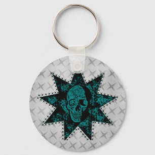 Llavero Keychain del cráneo del punk (Verde azulado)