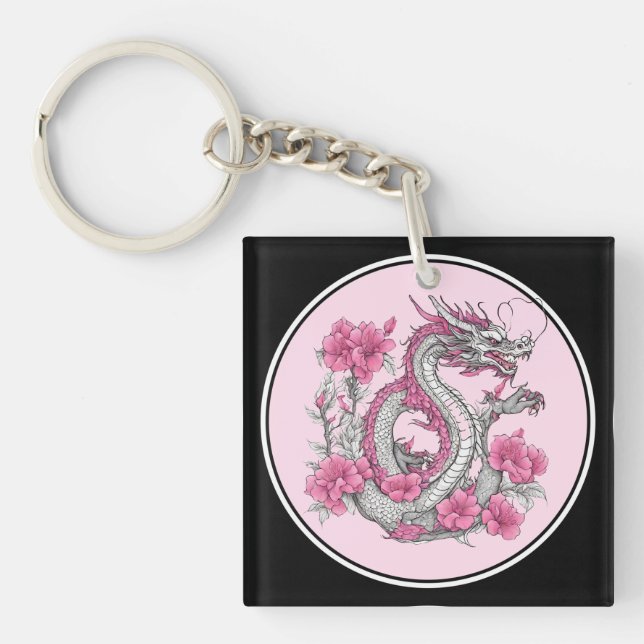 Llavero Keychain del dragón de flores (Frente)