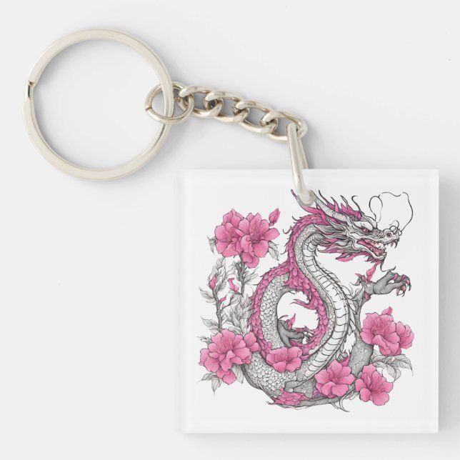 Llavero Keychain del dragón de flores (Frente)
