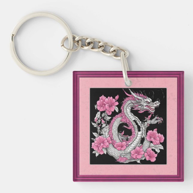 Llavero Keychain del dragón de flores (Frente)