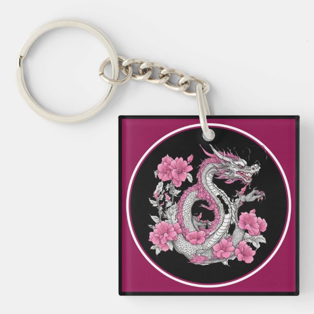 Llavero Keychain del dragón de flores (Frente)