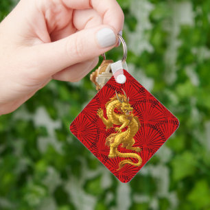 Llavero Keychain del Dragón de Oro chino