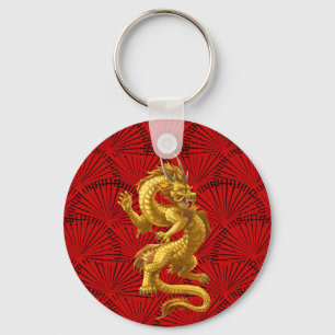 Llavero Keychain del Dragón de Oro chino
