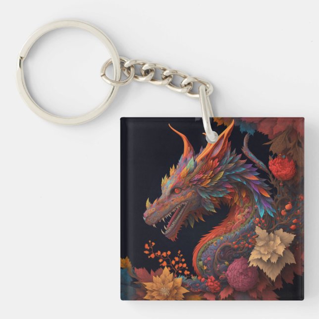 Llavero Keychain del dragón floral (Frente)