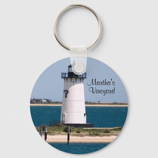 Llavero Keychain del faro de Edgartown, un viñedo de Marth (Anverso)
