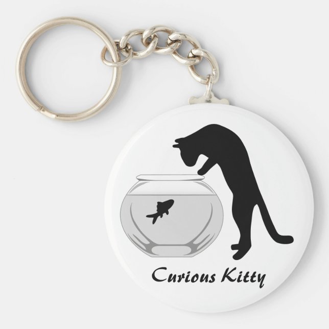 Llavero Keychain del gato con el bol de peces (Frente)