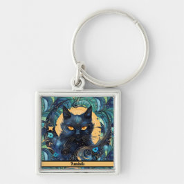 Llavero Keychain del gato negro y la luna celestial