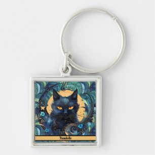 Llavero Keychain del gato negro y la luna celestial