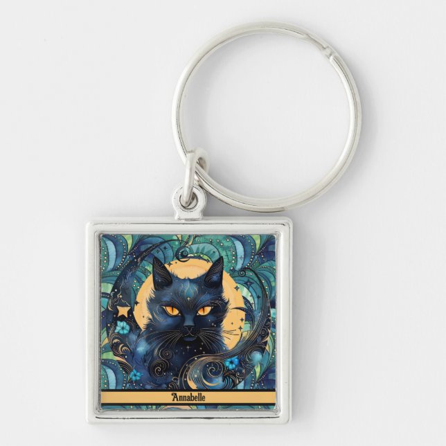 Llavero Keychain del gato negro y la luna celestial