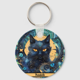 Llavero Keychain del gato negro y la luna celestial
