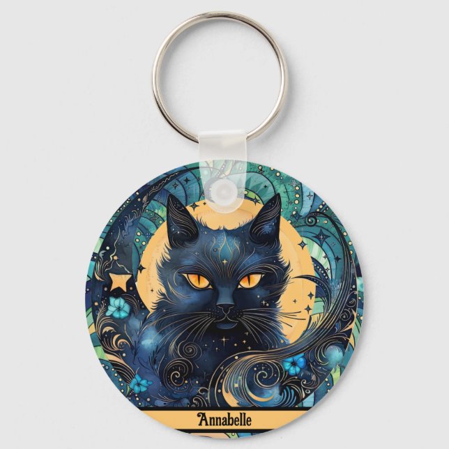 Llavero Keychain del gato negro y la luna celestial (Anverso)