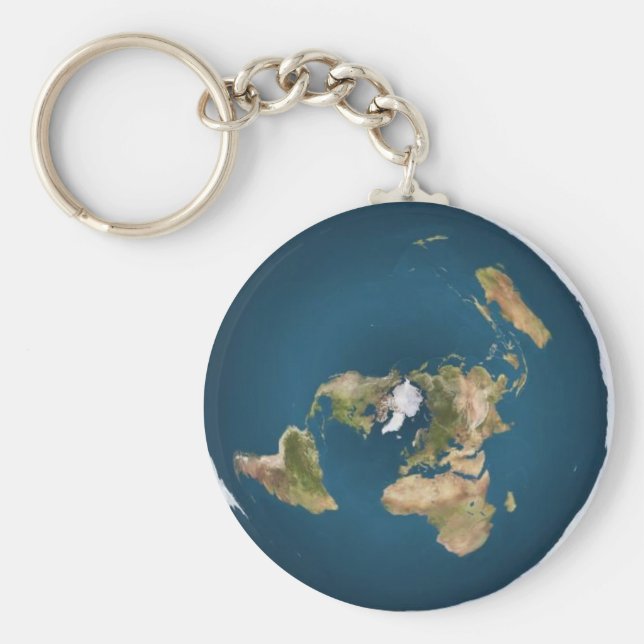 Llavero Keychain del mapa azimutal de la Tierra plana (Frente)