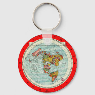 Llavero Keychain del mapa azimutal de la Tierra plana