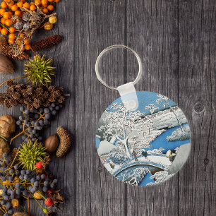 Llavero Keychain del paisaje del puente asiático y la niev